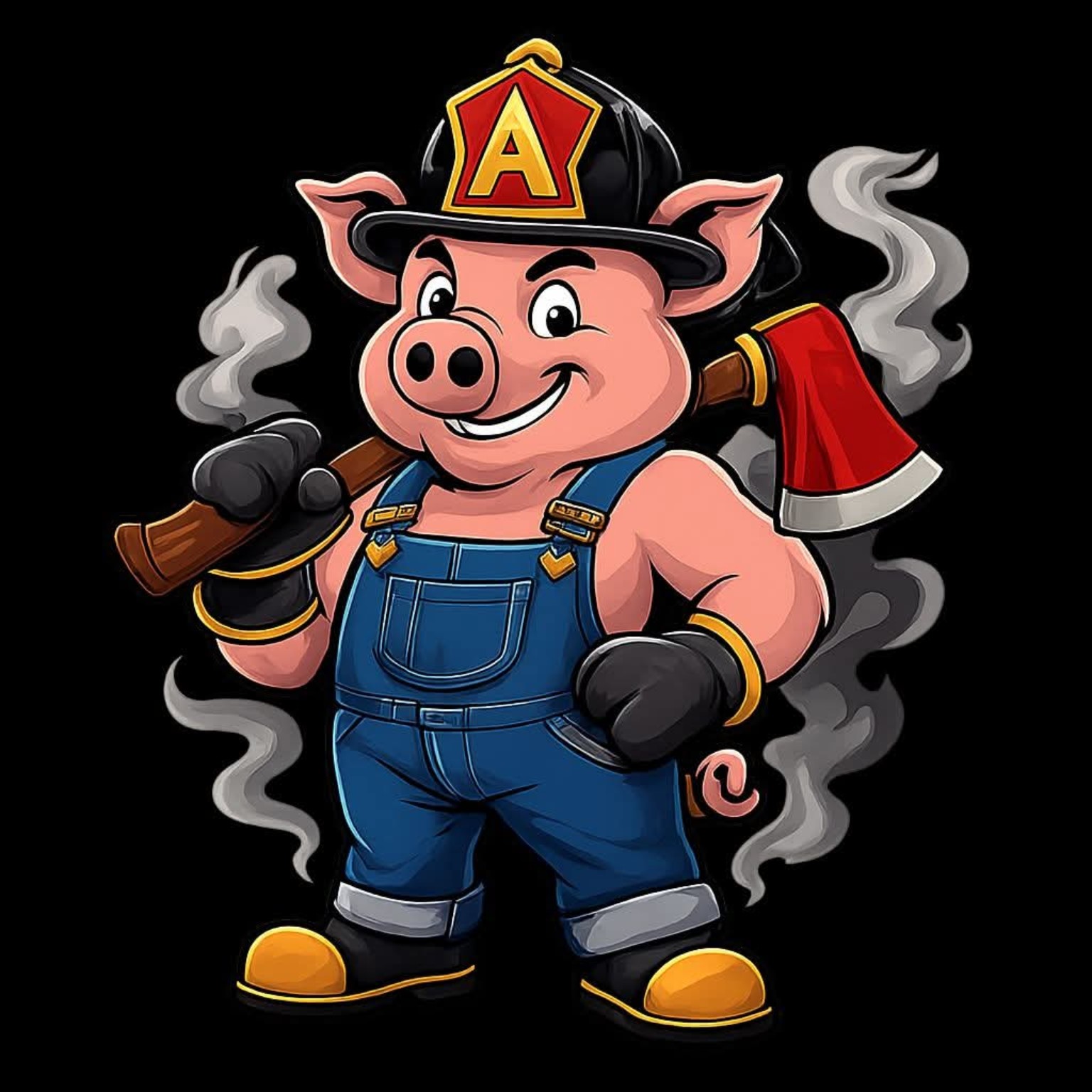 Big A BBQ firefighter pig mascot
